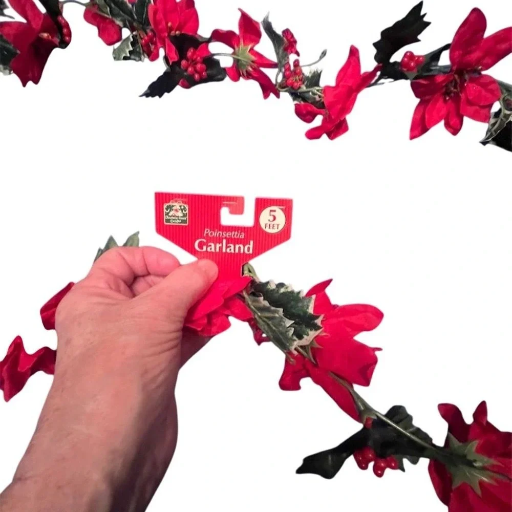 HEALLILY 10ft Red Poinsettia‎ Garland Christmas Door Decoration